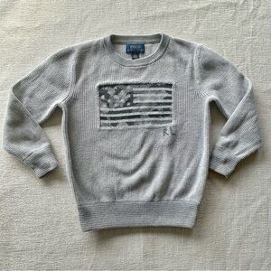 Polo by Ralph Lauren Light Gray American flag Crewneck Boys Sweater size 6